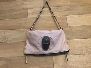Borsa Thomas Wylde Crystal Skull in morbida pelle rosa con tracolla zip rock goth rara - Foto 1 di 21