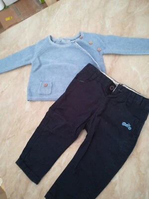 COMPLETO ELEGANTE NEONATO 6-9 MESI, PANTALONE DI TELA E MAGLIONCINO DI COTONE - Immagine 1 di 4