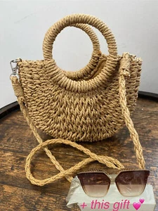 Straw Summer Handbag & shoulder + Sunglasses - Picture 1 of 1