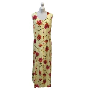Etam Yellow Red Floral Sleeveless Round Neck Dress Uk Women's Size 18 EE423 - Picture 1 of 5