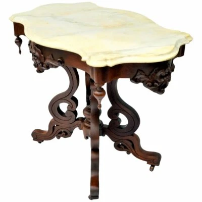 Fine Victorian Rococo Mahogany Turtle Marble Top Table ~ Ca.1850 - Image 1 of 4