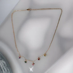 Women Colourful Star Shape Stone Imitation Necklace Traditional Jewellery Chain - Picture 1 of 3