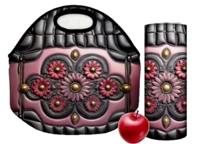 Black with Pink Flowers Tumbler and Matching Lunch Tote Handmade - Picture 1 of 1