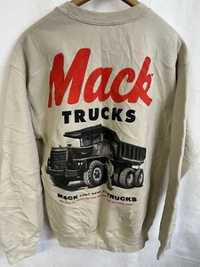 MACK Trucks Pullover Graphic Sweatshirt Beige Tan CrewNeck Long Sleeves Mens Med - Picture 1 of 6
