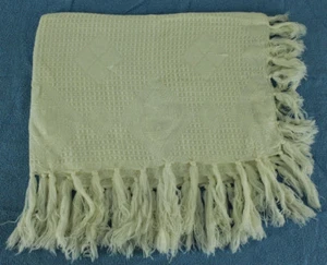 Vintage Baby Säugling Kleinkind Decke Bettdecke mit Fransenrand, um 1960 cremeweiß - Bild 1 von 6