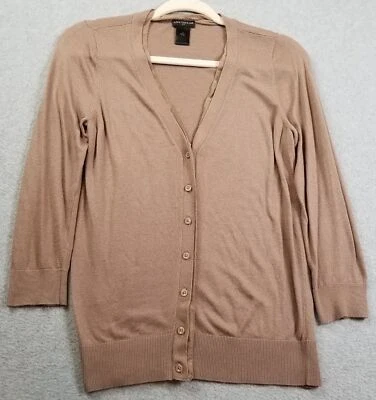 ANN TAYLOR Cárdigan Suéter Mujer Pequeño Marrón Manga 3/4 Cuello en V Abotonado Elástico Foto 1 de 4
