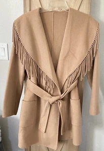 Soft Surroundings wool  camel shawl fringe collar western blanket coat S - Picture 1 of 4