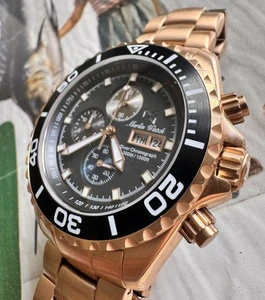 Mens Gold Watch chronograph 43mm 300m Sapphire BGW9 Screw Dn Crown Marlinwatch - Picture 1 of 12