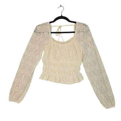 Blusa romántica Love Fire Top para mujer mediana de encaje crema manga larga acanalada peplum Foto 1 de 4