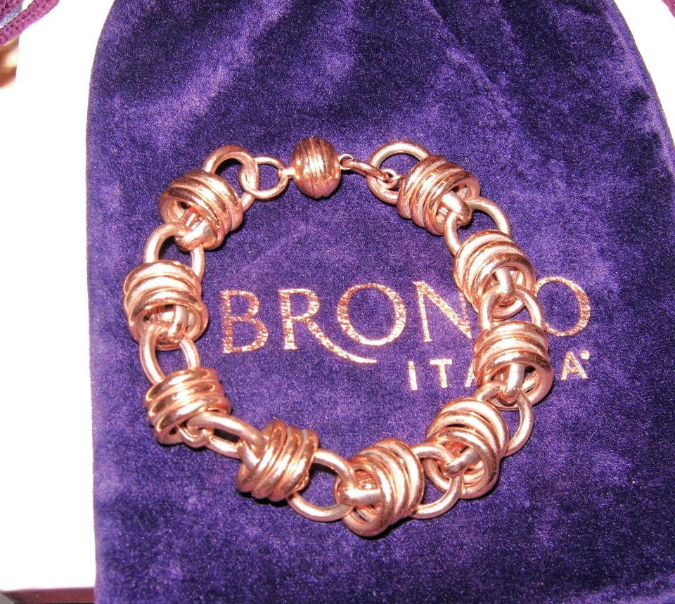 BRONCE ITALIA GRUESO ORO ROSA 18CT SOBRE BRONCE *MAGNÉTICO* PULSERA 6.5" QVC Foto 1 de 1