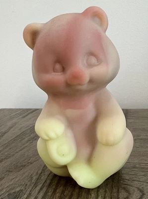 Fenton Burmese Satin Sitting Bear w/Sticker Glows UV - Image 1 of 4