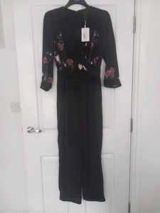 Gorgeous Ted Baker Black Floral Patterned Long Sleeved Jumpsuit Size 14 (Size 4) - Picture 1 of 5