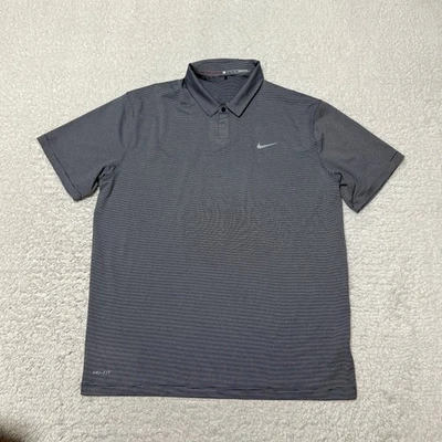 Camisa Polo Tiger Woods Nike Hombres Extra Grande Gris Rayas Golf Rendimiento Dri Fit Foto 1 de 4