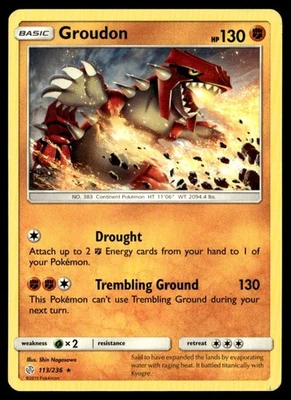 2019 Sun & Moon - Cosmic Eclipse Groudon Basic/Rare #113 - Image 1 of 2