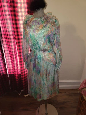 Vestido De Colección Hecho a Mano Años 60 Volantes Manga Larga Modesto Hada Retro Foto 1 de 4