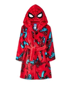 Spider-Man Boy's Superhero Print Hooded Costume Soft Fleece Bathrobe Robe - Picture 1 of 2