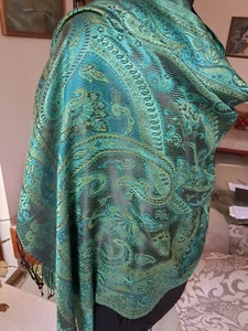 100% SILK PASHMINA stole JAMAVAR Soie shawl seda WRAP etole - Picture 1 of 10