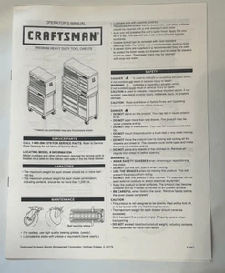 CRAFTSMAN BETREIBERHANDBUCH PREMIUM SCHWERLAST WERKZEUGTRUHEN F1947 - Bild 1 von 1