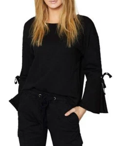 Sanctuary Women's Upper West Sweatshirt Long Sleeve Tie Back Black S - Picture 1 of 3