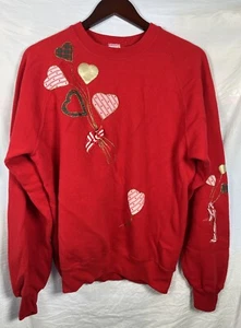 Vintage Sweatshirt Womens Large Red Hearts Pullover Crewneck Jerzees Grandma - Picture 1 of 5