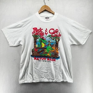 Vintage Oneita Power T-Shirt White Men's Large Rock Springs & Cafe Creole Cotton - Picture 1 of 9