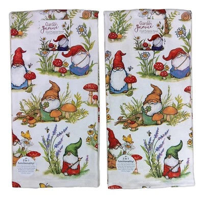 Set of 2 GARDEN GNOME Terry Kitchen Towels by Kay Dee Designs - Image 1 of 2