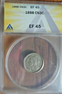 1888-P Three Cent Nickel 3CN ANACS XF 45 - Picture 1 of 13