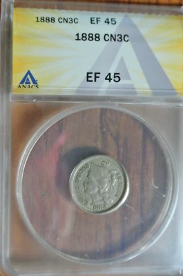 1888-P Three Cent Nickel 3CN ANACS XF 45 - Image 1 of 4