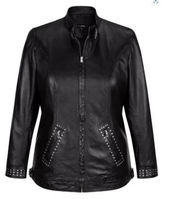 Damen marken Lederjacke Übergangsjacke Lammnappa schwarz Nieten Größe 60 NEU HB1 - Bild 1 von 2
