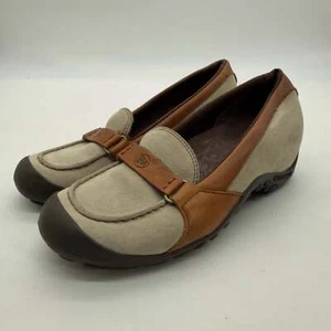 Merrell Plaza Glide Slipper Keilabsatz Damenschuhe Größe 7 taupe braun Leder - Bild 1 von 9