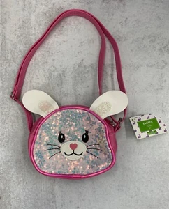 Child's sequined Bunny Bag Purse  Easter  Basket pink and silver - Picture 1 of 1