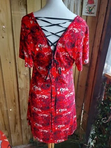 BNWT L 14 BANNED ALTERNATIVE DRESS MAD DAME HORROR GOTHIC JERSEY SKULL STRETCH - Picture 1 of 5