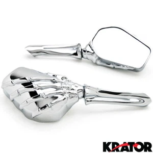 Motorcycle M8 M10 Mirrors Chrome Skeleton Hand For Honda Kawasaki Suzuki Yamaha - Picture 1 of 4