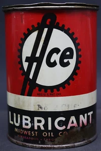 Vintage ACE Canco Lubricant 2 cup: 1 Pound Midwest Oil Company Tin - Picture 1 of 5