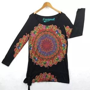 Desigual Tunic Women XL Multicolor Kaley Tie Kaleidoscope Embellished Pullover - Picture 1 of 11
