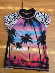 XHILARATION SUNSET SHORT SLEEVE SWIM SHIRT TOP RASH GUARD TOP SIZE XS 4/5 - Picture 1 of 2