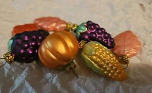 Hallmark Vtg Mini Fall Holiday Lot Of 7 Glass Ornaments Corn Grape Pumpkin Leaf - Picture 1 of 6