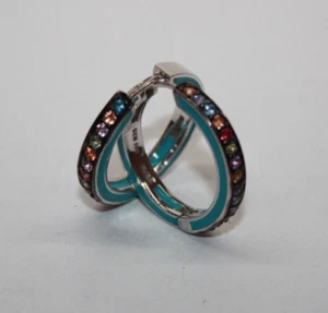 HTF! Effy Splash Sterling Silver Blue Enamel Multi-Color Sapphire Hoops [114GRA] - Picture 1 of 14