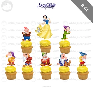 8 Disney Blancanieves Cupcake Topper Siete Enanos Comida Favor Fiesta Cumpleaños - Imagen 1 de 1
