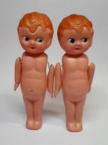 2 Vintage CELLULOID DOLLS Molded Hair Googly Eyes Made in Occupied Japan 5" Tall - Picture 1 of 9