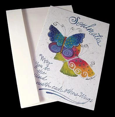 Laurel Burch Watercolor Wedding Card w/ Envelope Soulmates Butterflies - Image 1 of 4