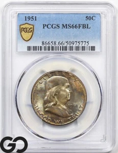 1951 Franklin Half Dollar, Full Bell Lines, PCGS MS-66 FBL ** Attractive Toning! - Picture 1 of 5