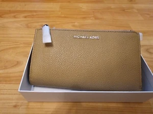 Michael Kors MK Jet Set Travel Double Zip Wristlet Wallet Beige/Brown - Picture 1 of 5
