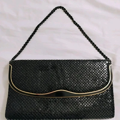 Bolso sin asas convertible de malla negra vintage bolso de hombro noche bolso correa de cadena Foto 1 de 4