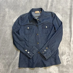 Chaqueta vaquera Dana Buchman de mezclilla oscura para mujer talla 12 ajustada con 5 botones - Imagen 1 de 6