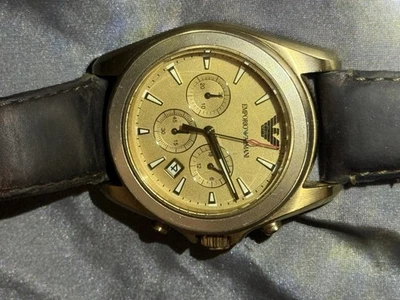 Emporio Armani AR6062 Sportivo Beige Dial Leather Strap Chronograph Men's Watch - Image 1 of 4