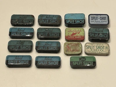 Lot 15 Vintage Split Shot Sinkers Fishing Lead Tins IDEAL PFLUEGER SHURKATCH H&I - Image 1 of 4