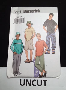 BUTTERICK UNCUT Pattern 3864 Boys Teens Size 12-14-16 Top Cargo Shorts Pants Hat - Picture 1 of 8