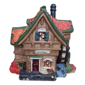 Vintage Keramik Dorfmühle beleuchtet Herbst Weihnachtsdeko Blätter Kürbisse - Bild 1 von 9