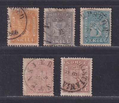 Norway Scott 6-10 Used 1863 Coat of Arms Set of 5 Stamps SCV $749 - Image 1 of 2